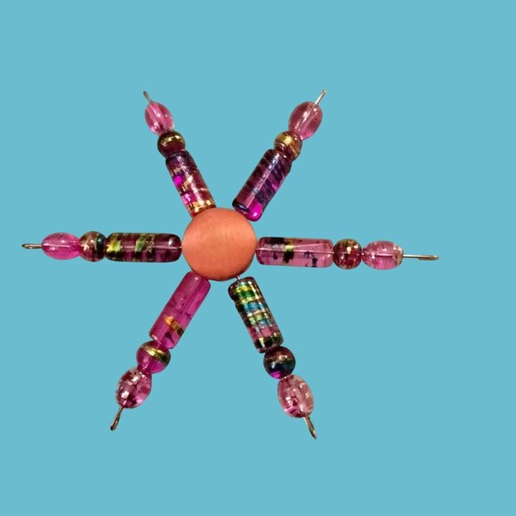 Christmas Ornament Star Handmade Beaded Pink Orange Button Suncatcher 3 Inch - Picture 1 of 3